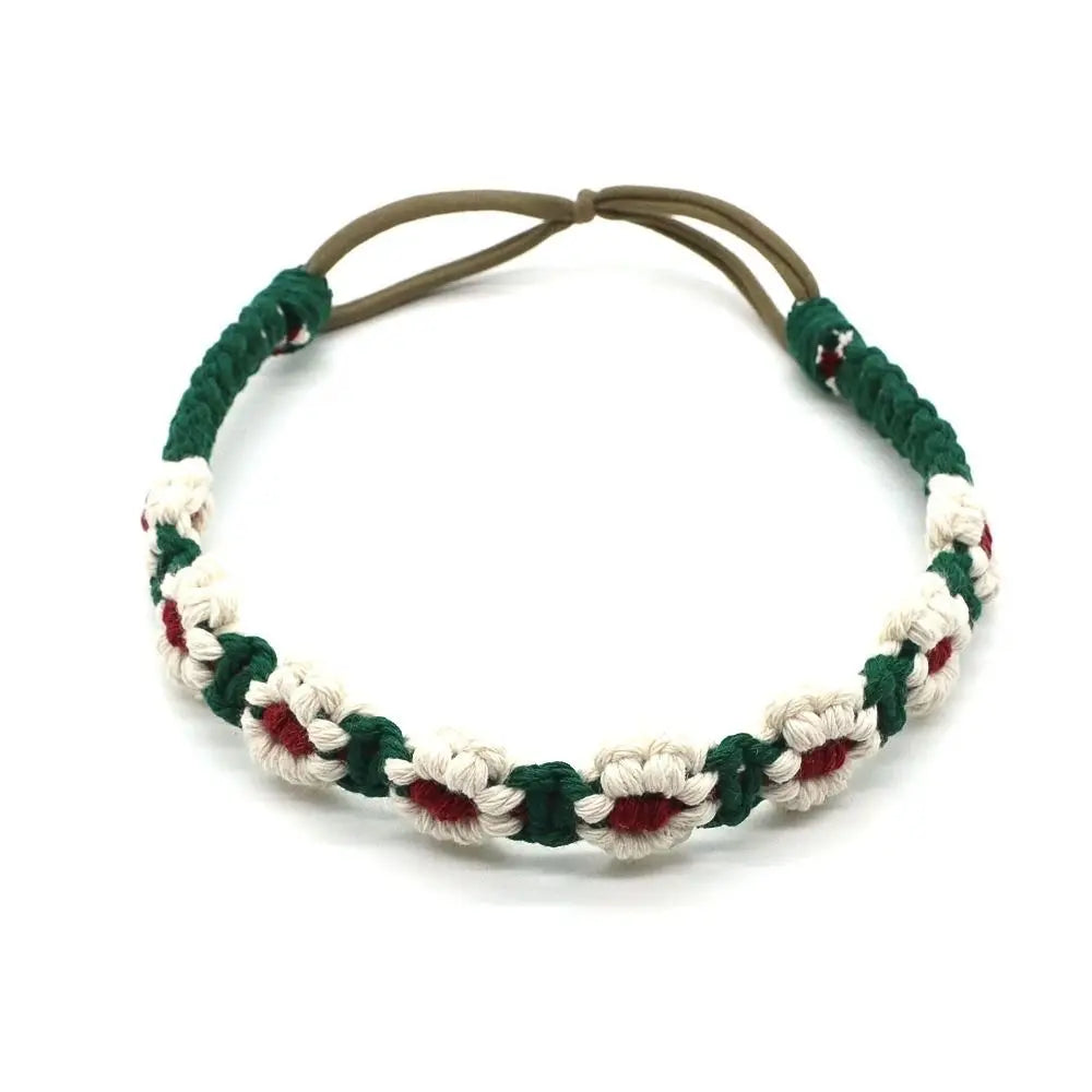 Cute Ethnic Style Flower Turban Headwrap Braided Rope Bohemian Headband Macrame Hair Band Women Hair Scarf Crochet Bandana