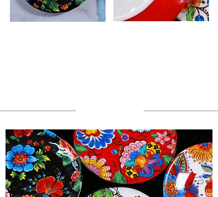 Creative Boho Ceramic Plate European Classical Painted Steak Pasta Dinner Plates Restaurant Hotel Serving Tray Home Tableware