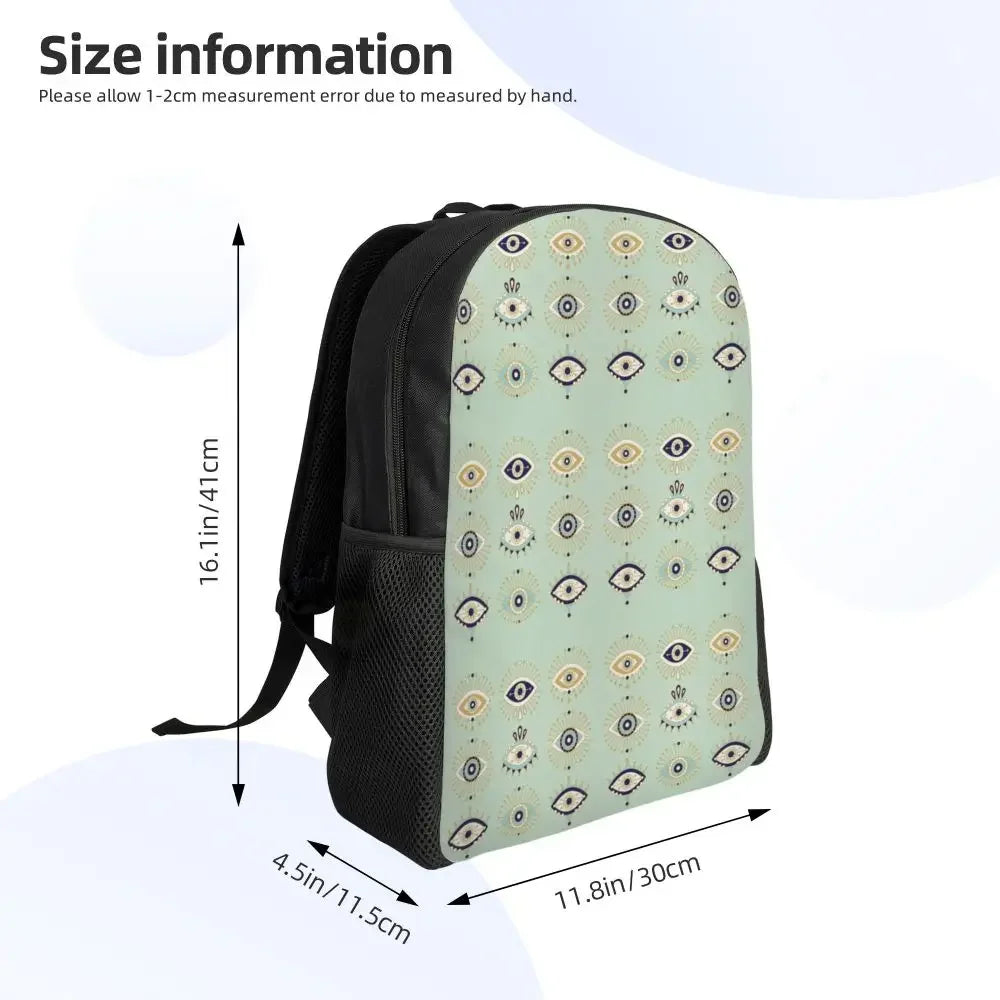 Custom Navy Blue White Mediterranean Evil Eye Mandala Pattern Backpacks Men Casual Bookbag for School College Bohemian Boho Bags
