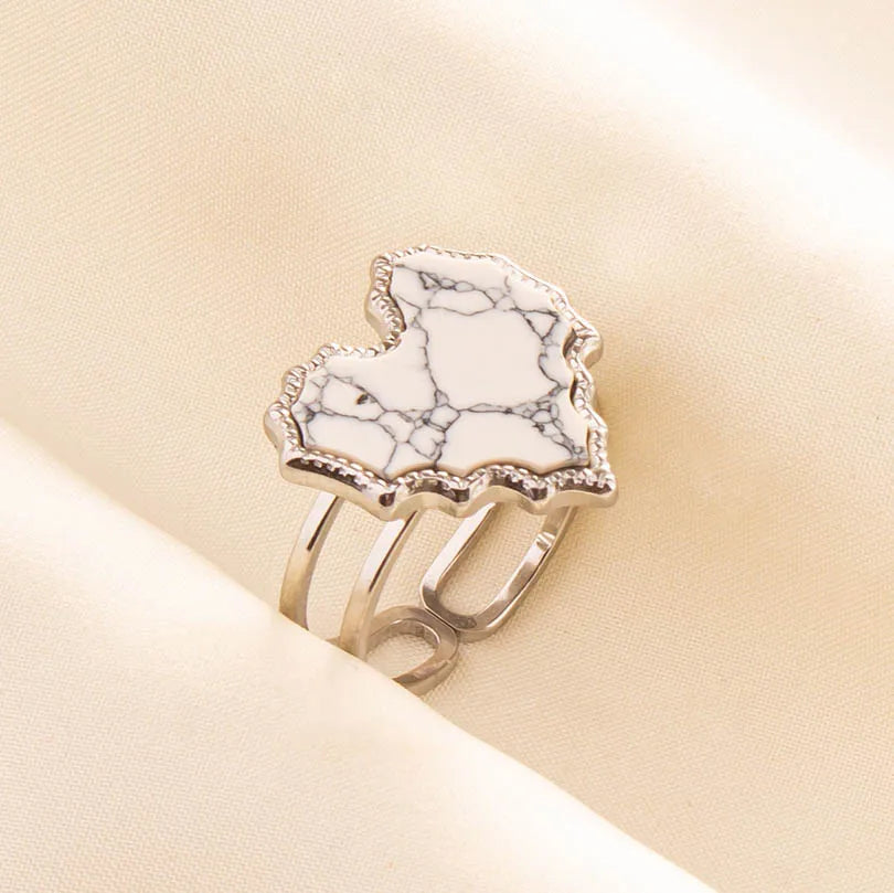 Chic Bohemian White Turquoise Statement Silver Color Ring Stainless Steel Opening Adjustable Boho Ring Jewelry Gifts Never Fade