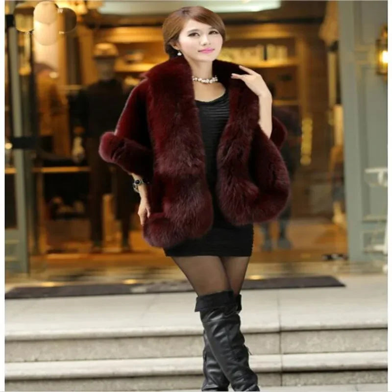 Luxury Faux Fur Scarf Cape Winter Warm Bolero Bridal Poncho Elegant Soft Mink Female Wedding Cloak Jacket E162
