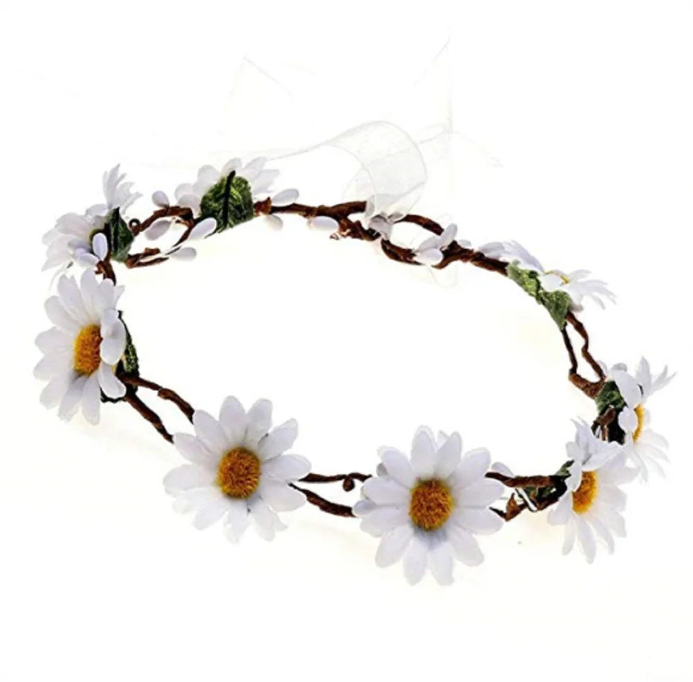 Floral Fall Boho Sunflower Crown Daisy Hair Wreath Headband Bridal Wreath Headpiece Flower Girl Headdress Props for Wedding