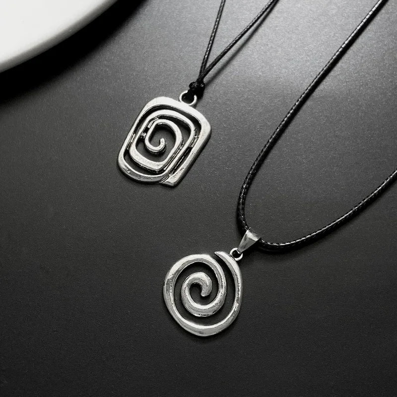 Vintage Spiral Vortex Pendant Necklace Hand-woven Leather Rope Necklace for Women Boho Goth Necklace Fashion 2023 Y2K Jewelry