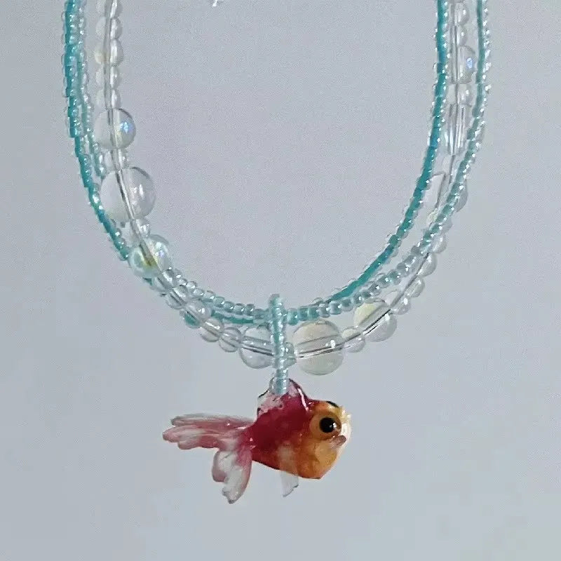 Kpop Cute Goth Resin Acrylic Goldfish Pendant Handmade Beads Necklace For Women Boho Aesthetic Charm Y2K EMO Accessories Jewelry