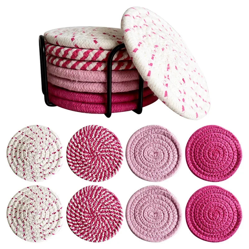 8Pcs/Set Cotton Rope Woven Round Coaster Set Mug Insulated Pad Boho Style Drink Coaster Tea Cup Mat For Coffee Home Decoration