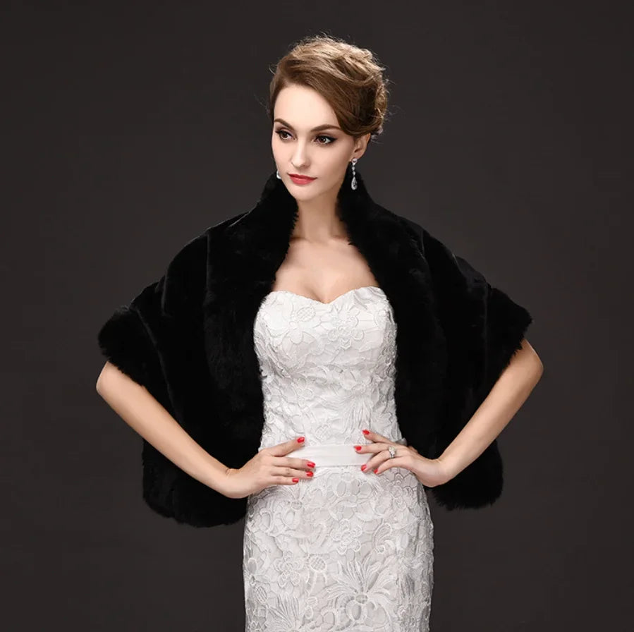 Luxury Faux Fur Scarf Cape Winter Warm Bolero Bridal Poncho Elegant Soft Mink Female Wedding Cloak Jacket E162