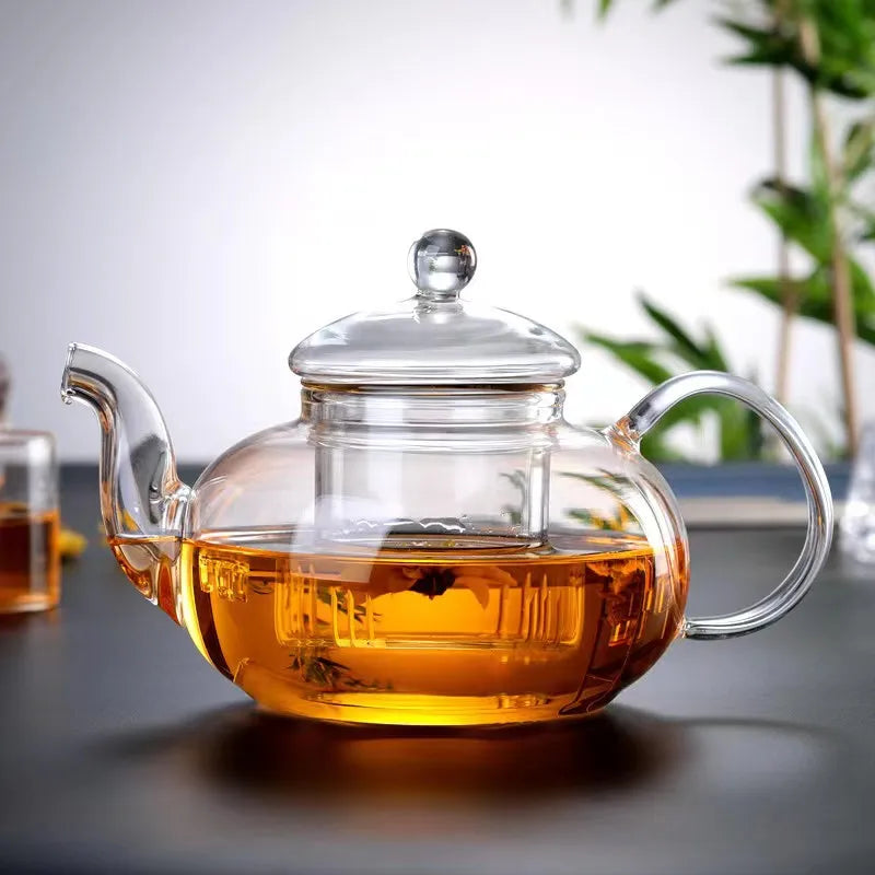High quality Heat Resistant Glass Flower Tea Pot,Practical Bottle Flower TeaCup Glass Teapot with Infuser Tea Leaf Herbal Coffee