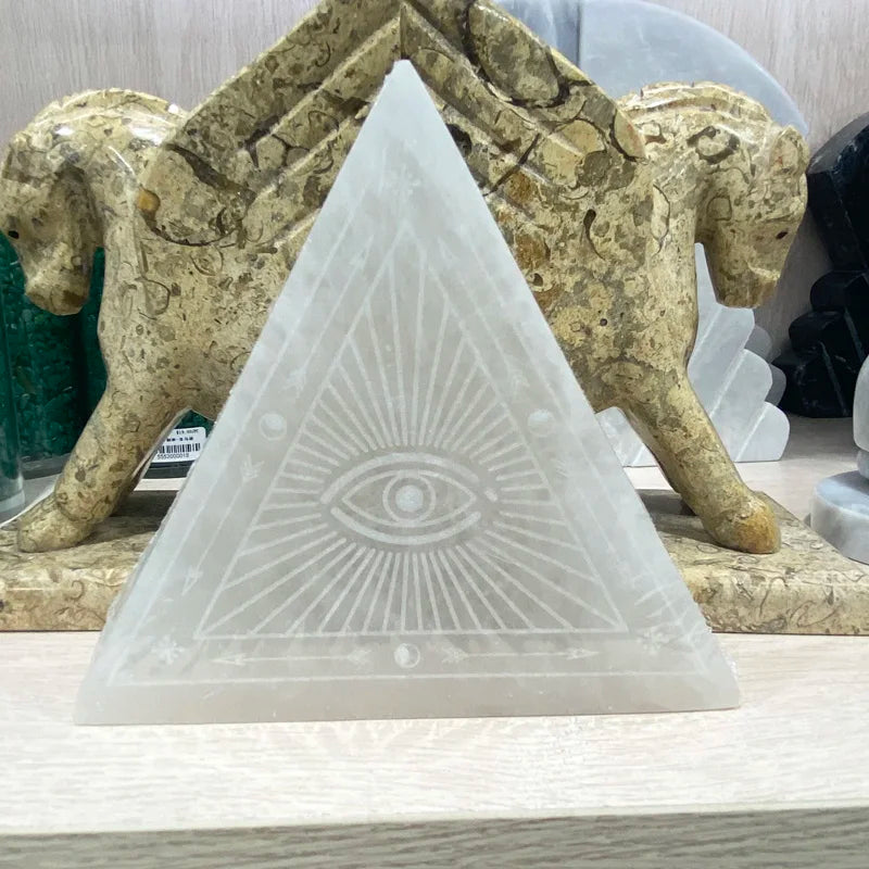 Natural Selenite Big Triangle Fatima Retro Demon Eyes Crystal Quartz Healing Home Decor Stone Craft 1PC