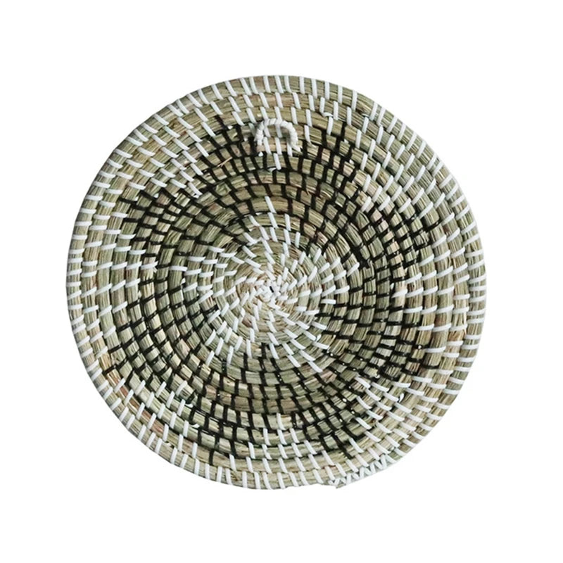 Seagrass Wall Basket Decor Hanging Boho Woven Flat Baskets for Living Room Family Room Bedroom Kitchen Bathroom Decor