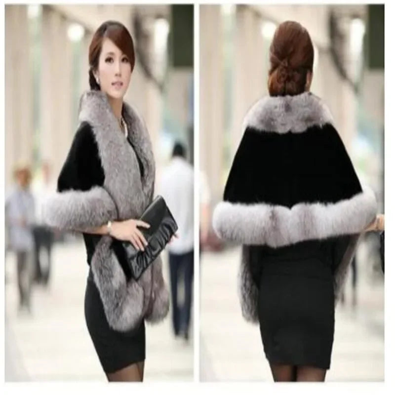 Luxury Faux Fur Scarf Cape Winter Warm Bolero Bridal Poncho Elegant Soft Mink Female Wedding Cloak Jacket E162