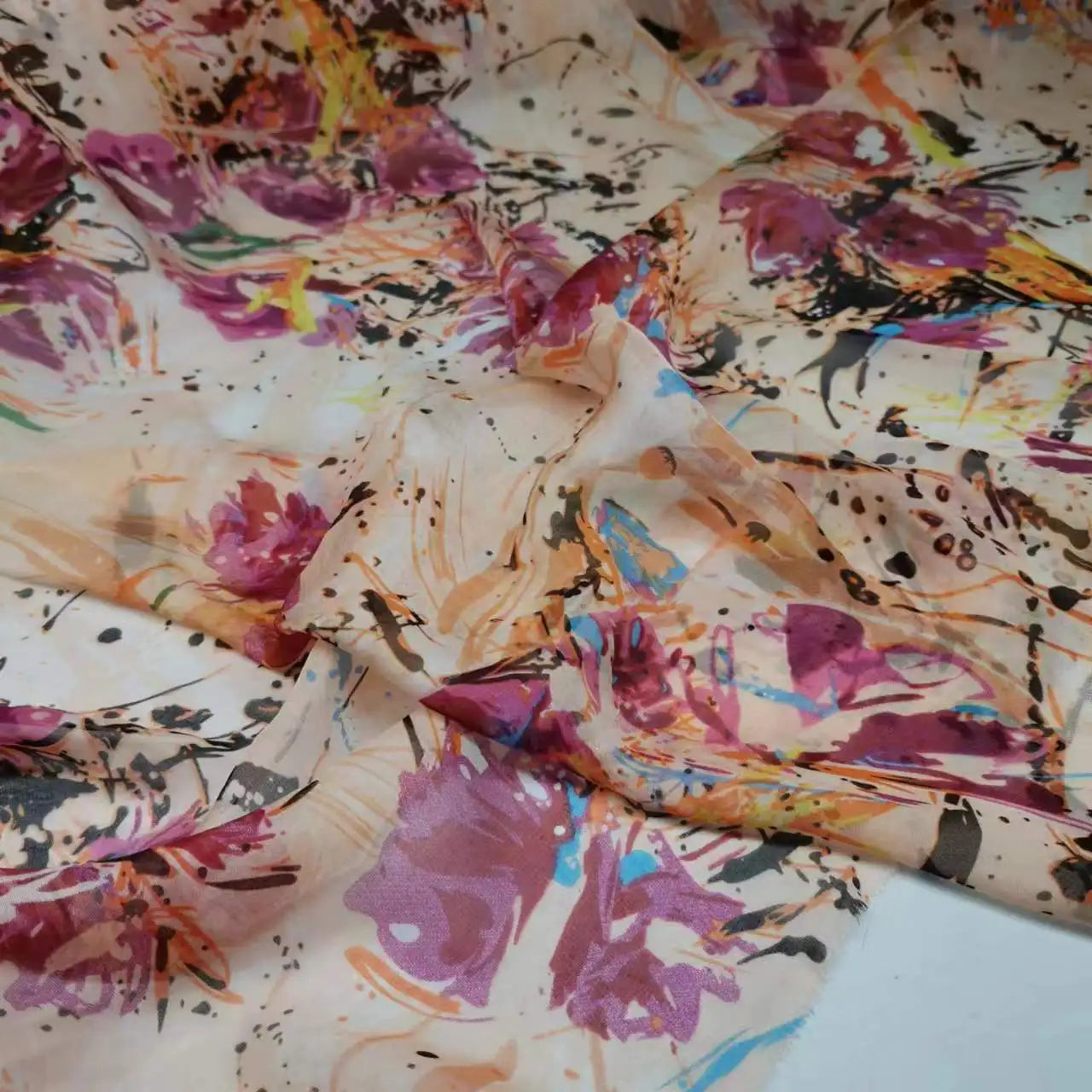 Pure Silk 100% Fabric On Sale Bohemian Floral Chiffon Style Width 135cm Soft 6mm Dress Scarf Material