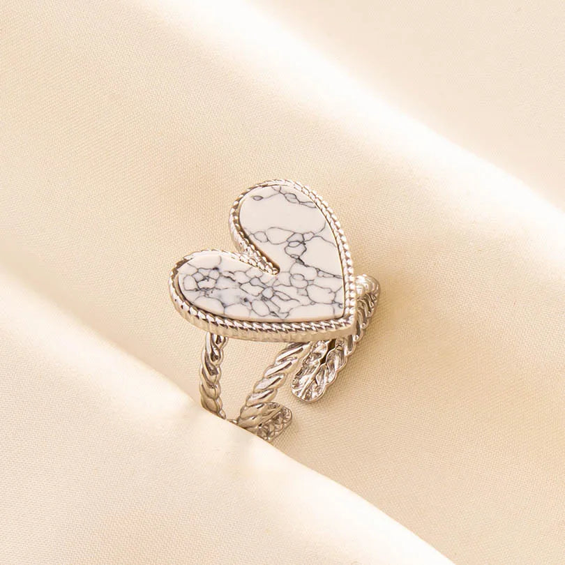 Chic Bohemian White Turquoise Statement Silver Color Ring Stainless Steel Opening Adjustable Boho Ring Jewelry Gifts Never Fade