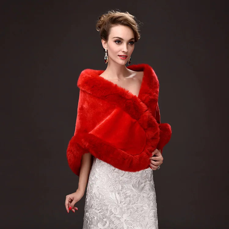 Luxury Faux Fur Scarf Cape Winter Warm Bolero Bridal Poncho Elegant Soft Mink Female Wedding Cloak Jacket E162