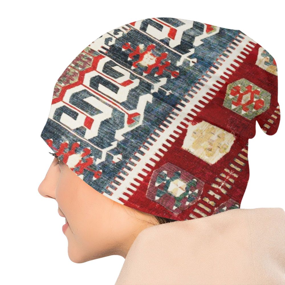 Custom Persian Kilim Print Skullies Beanies Caps Cool Warm Knitted Hats Unisex Bohemian Geometric Ethnic Style Bonnet Hats