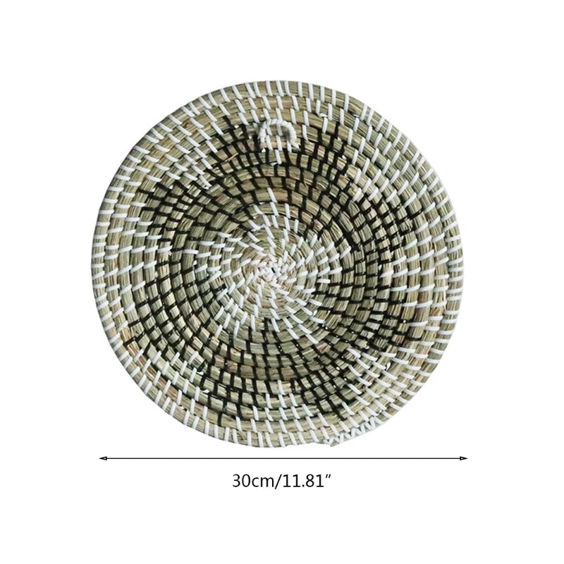 Seagrass Wall Basket Decor Hanging Boho Woven Flat Baskets for Living Room Family Room Bedroom Kitchen Bathroom Decor