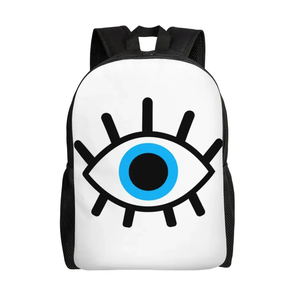 Custom Navy Blue White Mediterranean Evil Eye Mandala Pattern Backpacks Men Casual Bookbag for School College Bohemian Boho Bags