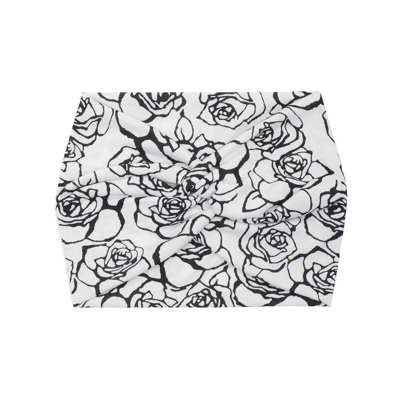 Flower Yoga Headbands For Women's Hair Extra Wide Thick Stretchy Boho African Turban Knotted Tie Dye Head Bands