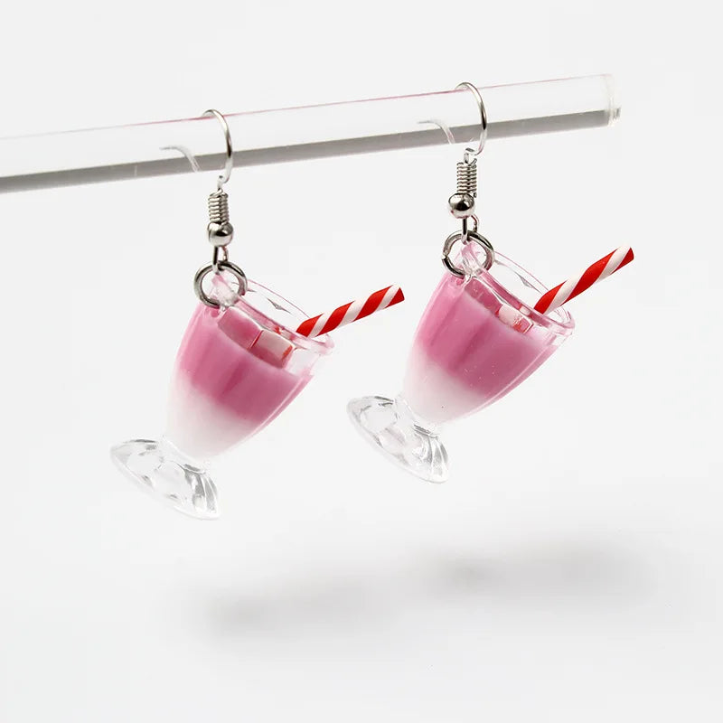 Boho Spring Summer Women's Earrings Tea With Milk Acrylic Fruit Cup Trend Fashion Originality Jewelry Sweet Lovely Girl Earrings