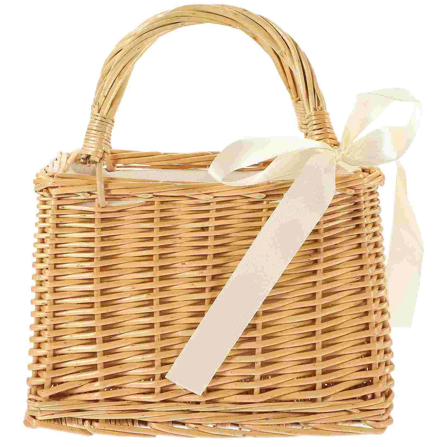 Boho Beach Bag Woven Flower Basket Plant Baskets Handbag Portable Holder White Women's Wallet