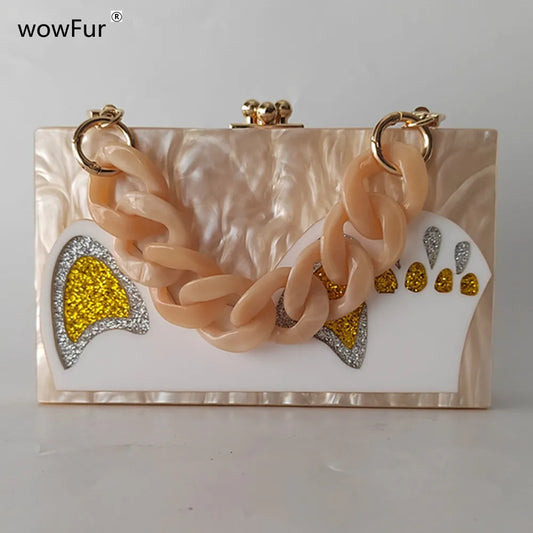 Cartoon Pearl Nude White Female Mini  Wallet Brand Women Acrylic Evening Bag Wedding Party Clutch Purse Prom Casual Box Handbag