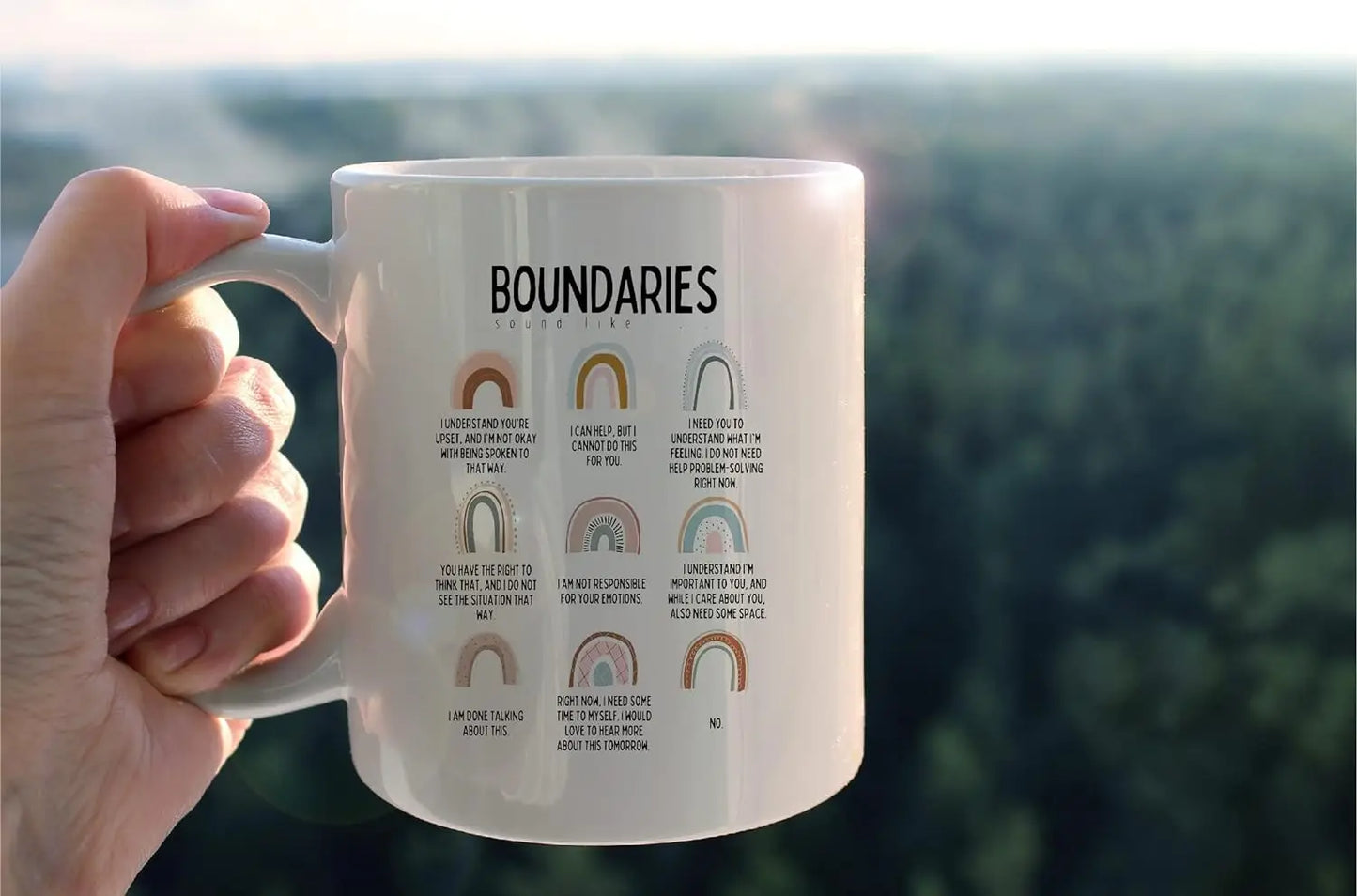 Mental Health Boundaries Sound Like Boho Rainbow Ceramic Mug-11oz Coffee Milk Tea Mug Cup,Home Girls Room Mental Health Therapis