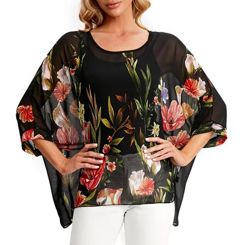 BHflutter Blouse Plus Size 2022 New Batwing Casual Summer Blouse Women Boho Chiffon Shirt Top Shirt Women