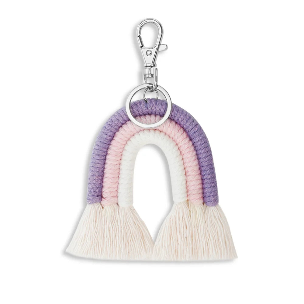 Fashion Rainbow Keychain Bohemian Tassel Key Chain Car Keyring Holder Women Girl Bag Ornaments Handbag Charms Wallet Purse Decor