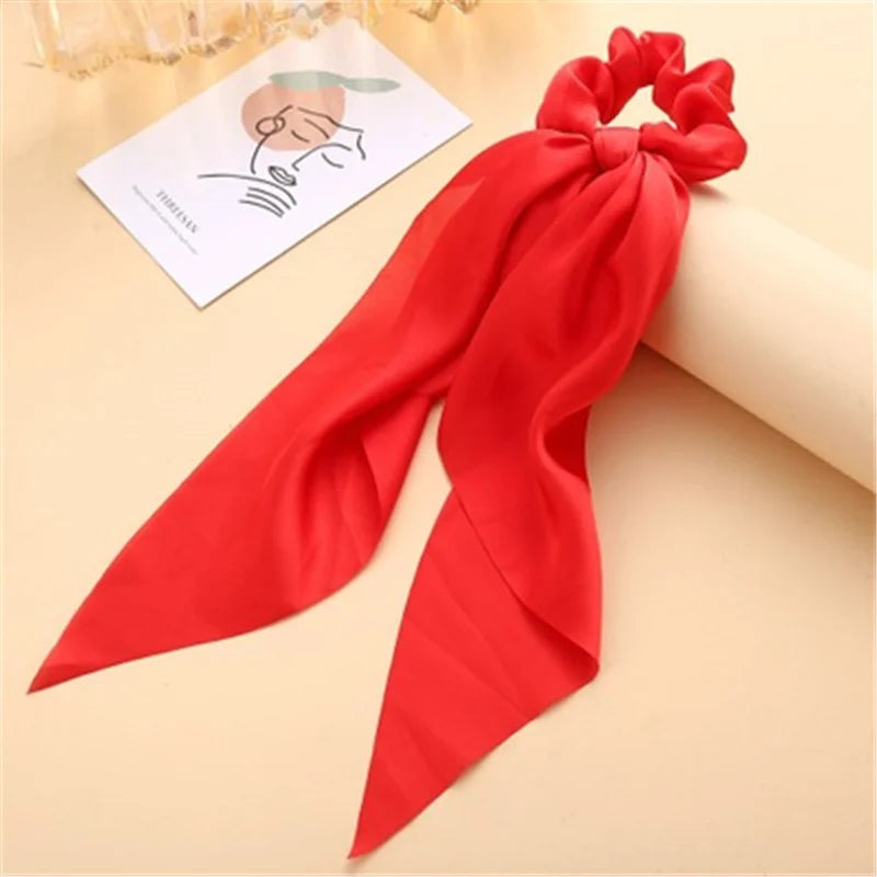 Bohemian Fashion Flower Printed Satin Elastic Long Ribbon Hair Bands Ponytail Scarf Hair Tie Women Scrunchies Hair Accessories