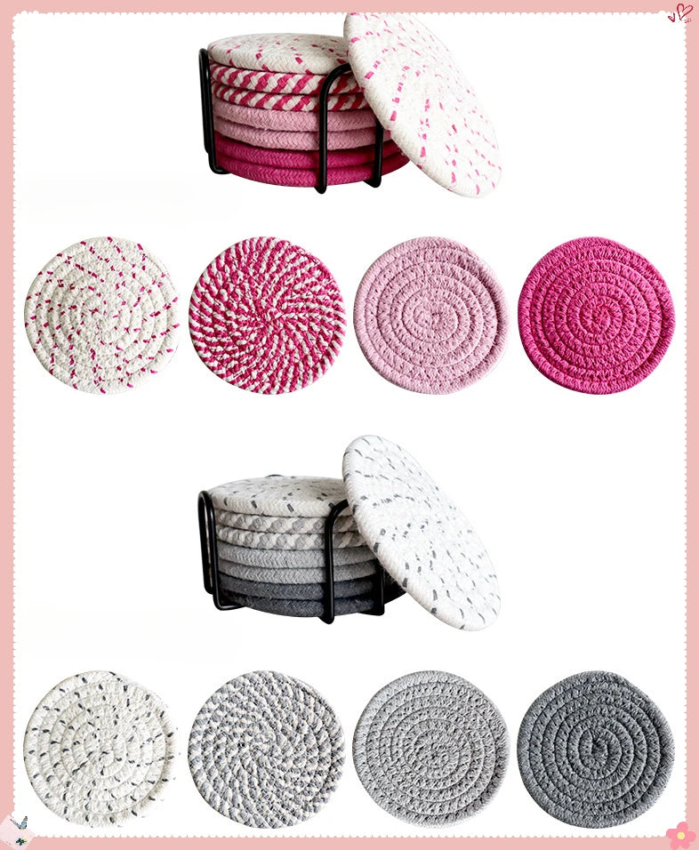 8Pcs/Set Cotton Rope Woven Round Coaster Set Mug Insulated Pad Boho Style Drink Coaster Tea Cup Mat For Coffee Home Decoration
