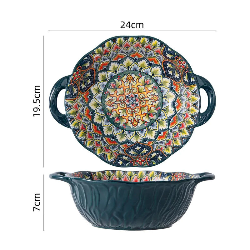 Retro Ceramic Dinner Plates Set Bohemia Style Food Plate Household Tableware Set Breakfast Plates Salad Soup Bowls Dinnerware