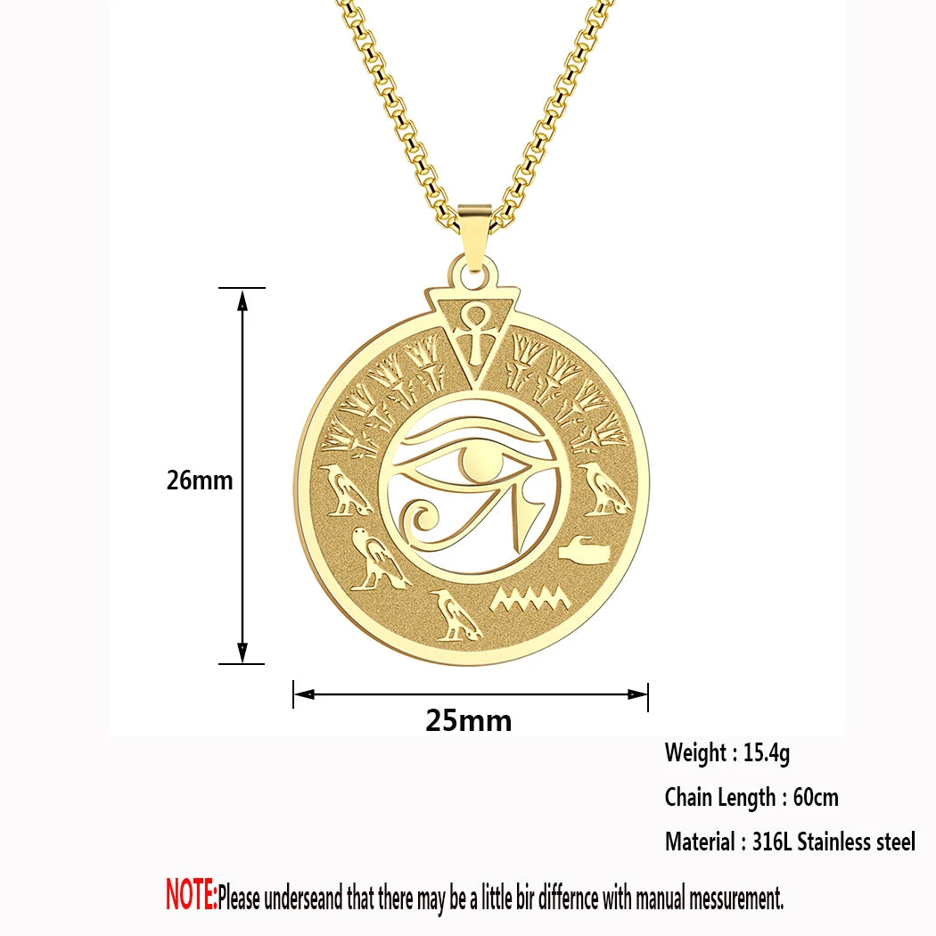 QIMING Handmade Ankh Eyes Of Horus Pendant Necklace Egypt Jewelry Evil Eye Turkish Jewelry Stainless Steel Necklace
