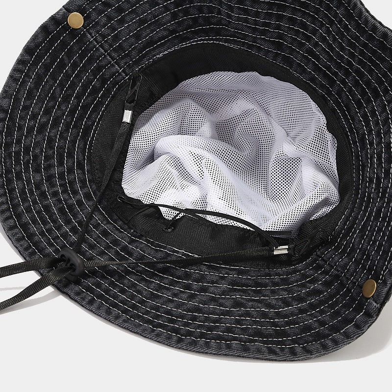 Women Girls Bucket Caps Pure Cotton Denim Stone-Washed Adjustable Safari Booney Sun Hats Wide Brim Adjustalbe