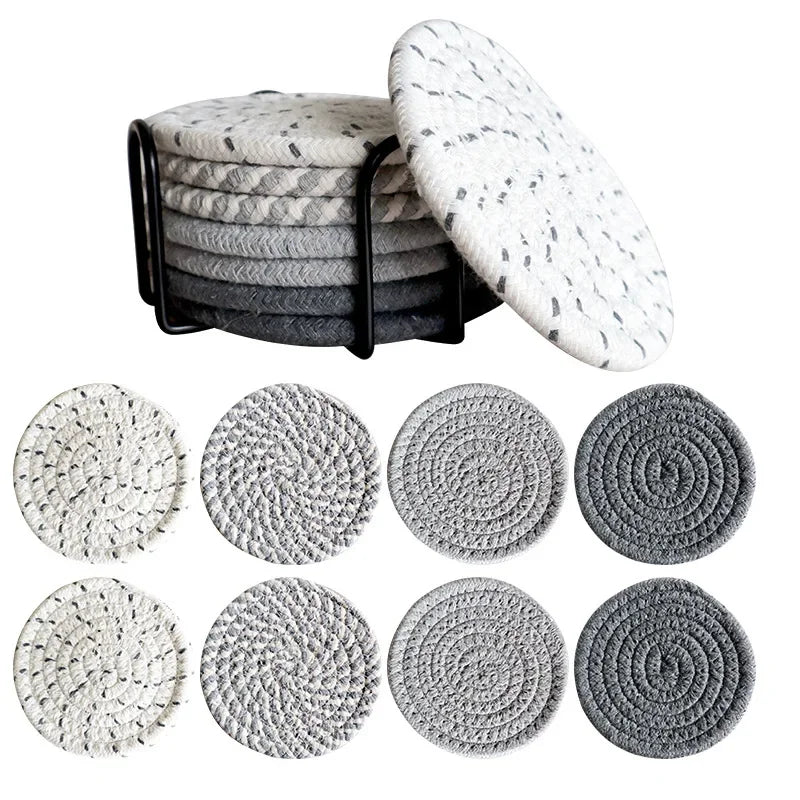 8Pcs/Set Cotton Rope Woven Round Coaster Set Mug Insulated Pad Boho Style Drink Coaster Tea Cup Mat For Coffee Home Decoration