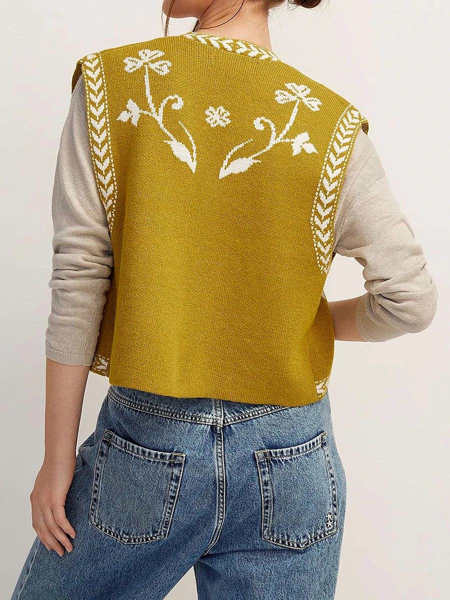 Gaono Women Floral Print Vest Sleeveless Open Front Boho Cardigan Waistcoat Trendy Y2k Going Out Embroidered Vest Top