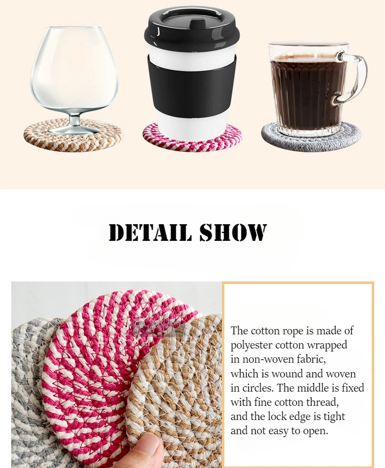 8Pcs/Set Cotton Rope Woven Round Coaster Set Mug Insulated Pad Boho Style Drink Coaster Tea Cup Mat For Coffee Home Decoration