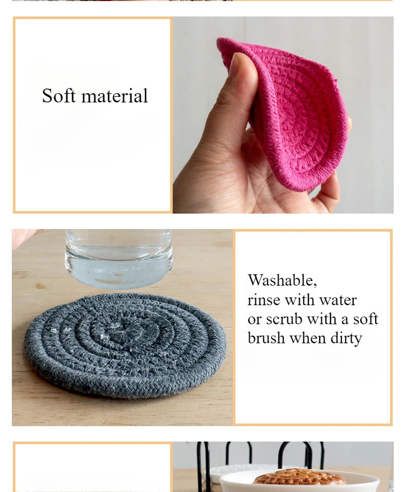 8Pcs/Set Cotton Rope Woven Round Coaster Set Mug Insulated Pad Boho Style Drink Coaster Tea Cup Mat For Coffee Home Decoration