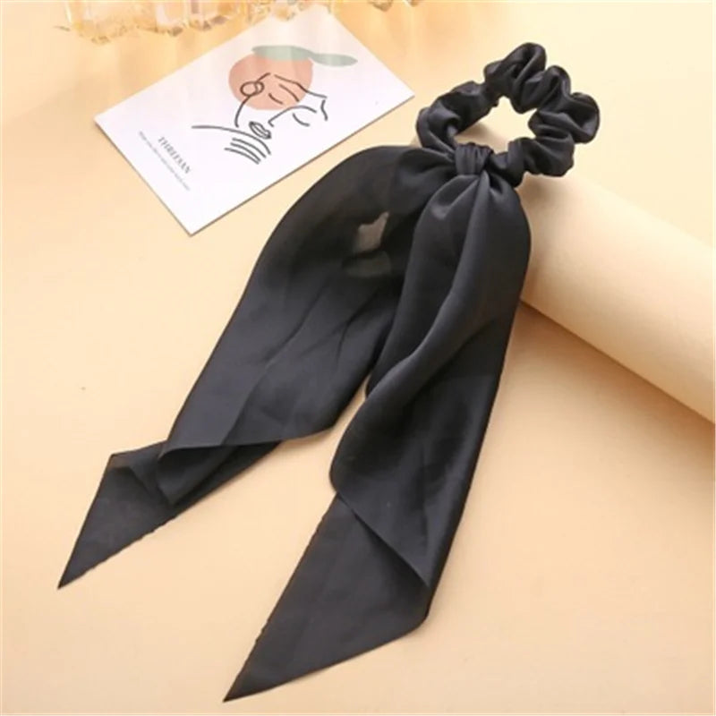Bohemian Fashion Flower Printed Satin Elastic Long Ribbon Hair Bands Ponytail Scarf Hair Tie Women Scrunchies Hair Accessories
