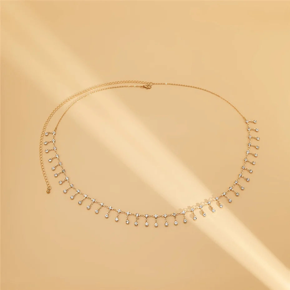 Sexy Tassel Waist Chain Belt Zircon Rhinestone Belly Body Chain Fashion Trend Jewelry For Women Festival Rave Party Accessories