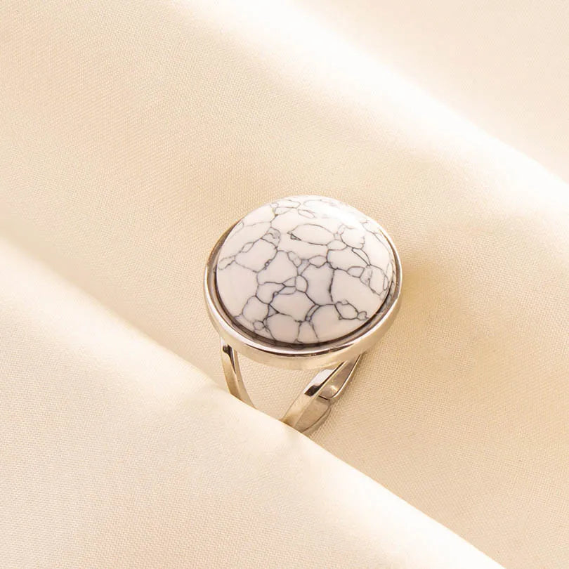 Chic Bohemian White Turquoise Statement Silver Color Ring Stainless Steel Opening Adjustable Boho Ring Jewelry Gifts Never Fade