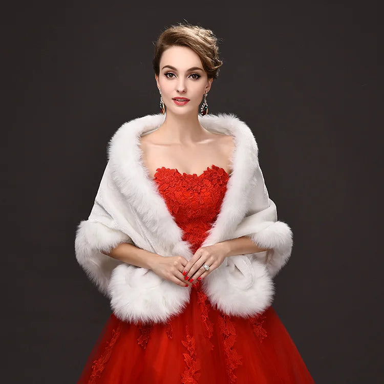 Luxury Faux Fur Scarf Cape Winter Warm Bolero Bridal Poncho Elegant Soft Mink Female Wedding Cloak Jacket E162