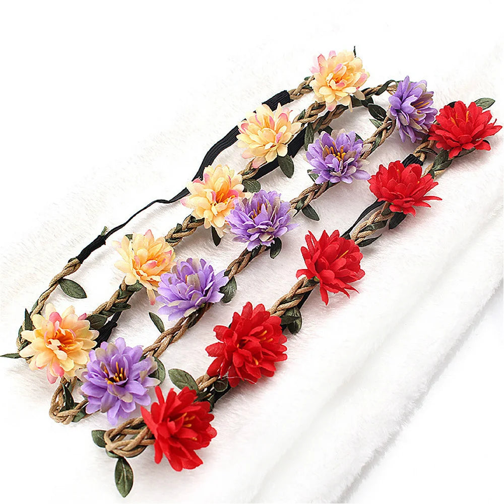 Women Wedding Flower Headband Boho Flowers Headwear Girls Headbands Hair Accessories Bride Wreath Beach Garland Wholesale 2022