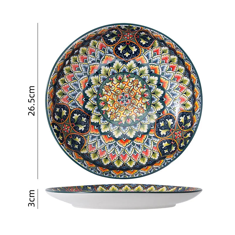Retro Ceramic Dinner Plates Set Bohemia Style Food Plate Household Tableware Set Breakfast Plates Salad Soup Bowls Dinnerware