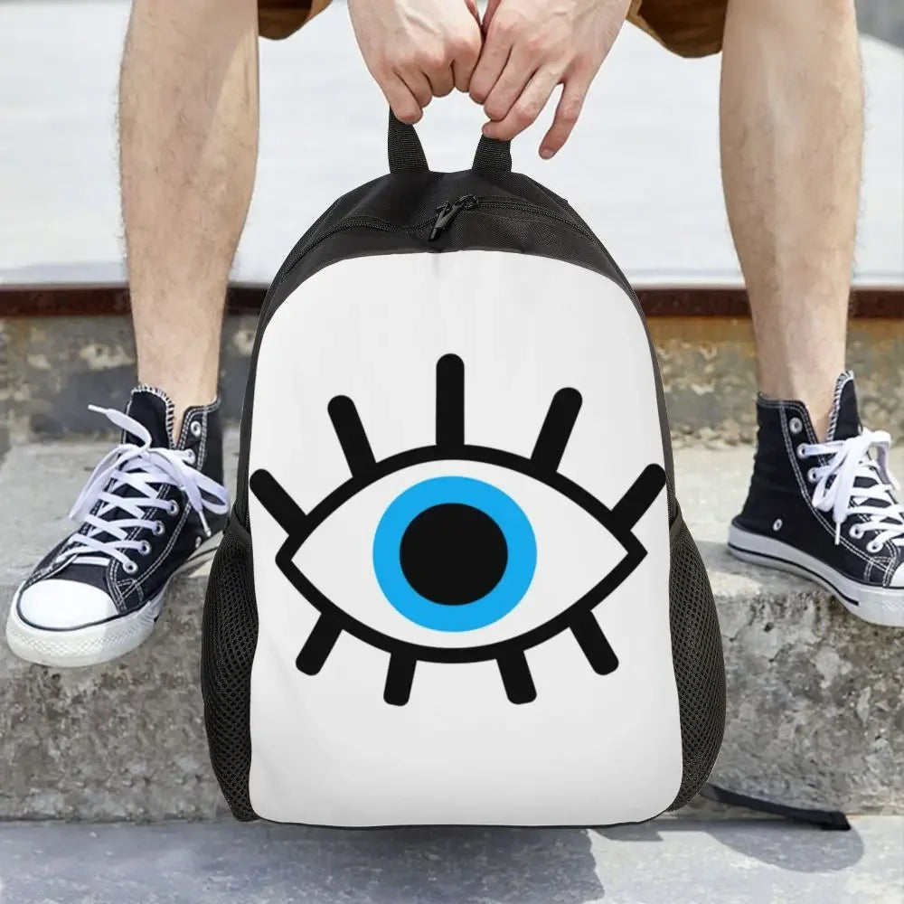 Custom Navy Blue White Mediterranean Evil Eye Mandala Pattern Backpacks Men Casual Bookbag for School College Bohemian Boho Bags