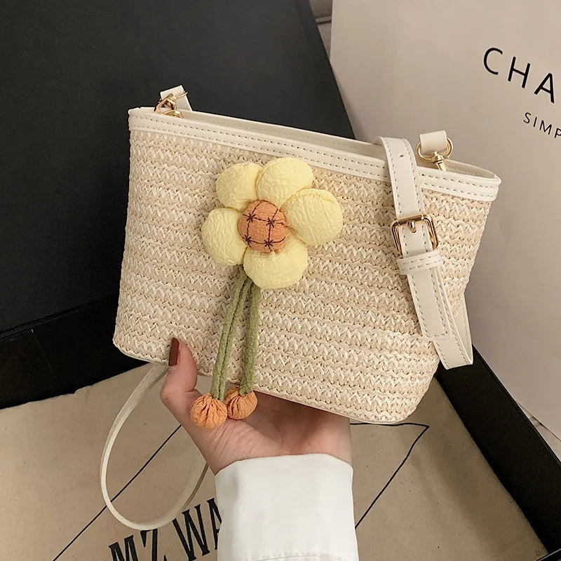 2024 New Woven Bag Women's Summer Versatile Crossbody Beach Resort Bag Mini Bohemian Phone Wallet Bucket Bag