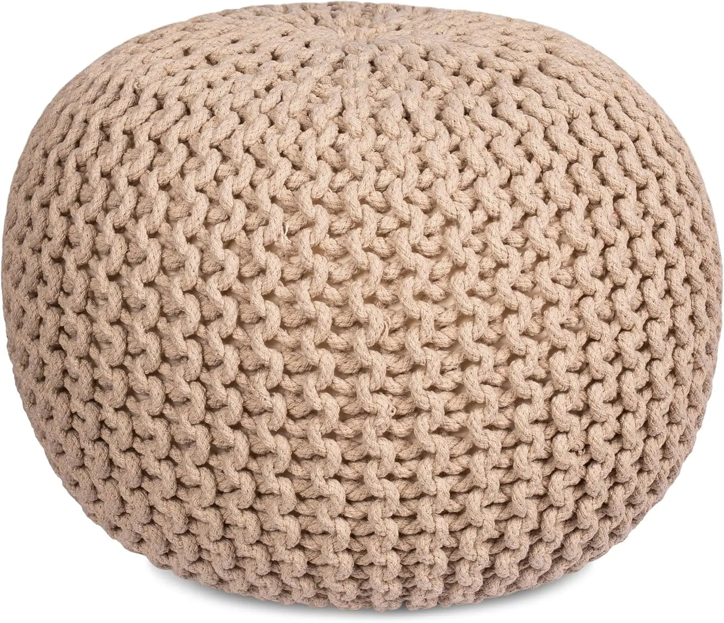 Round Pouf Ottoman | Cotton Braided Foot Stool with Bean Bag Filling | Boho Foot Rest for Living Room,Lightweight & Soft Natural