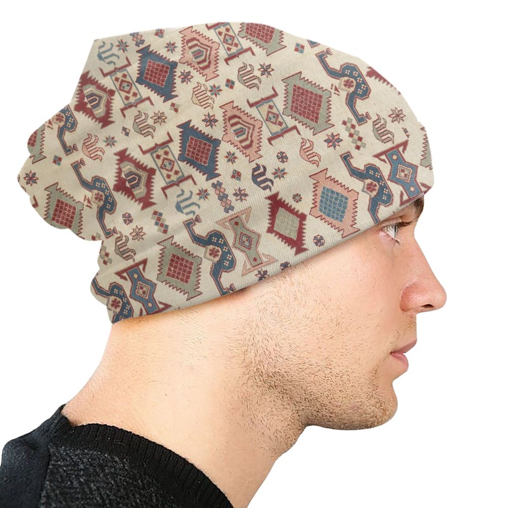 Custom Persian Kilim Print Skullies Beanies Caps Cool Warm Knitted Hats Unisex Bohemian Geometric Ethnic Style Bonnet Hats