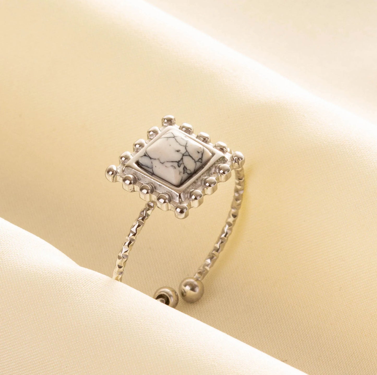 Chic Bohemian White Turquoise Statement Silver Color Ring Stainless Steel Opening Adjustable Boho Ring Jewelry Gifts Never Fade