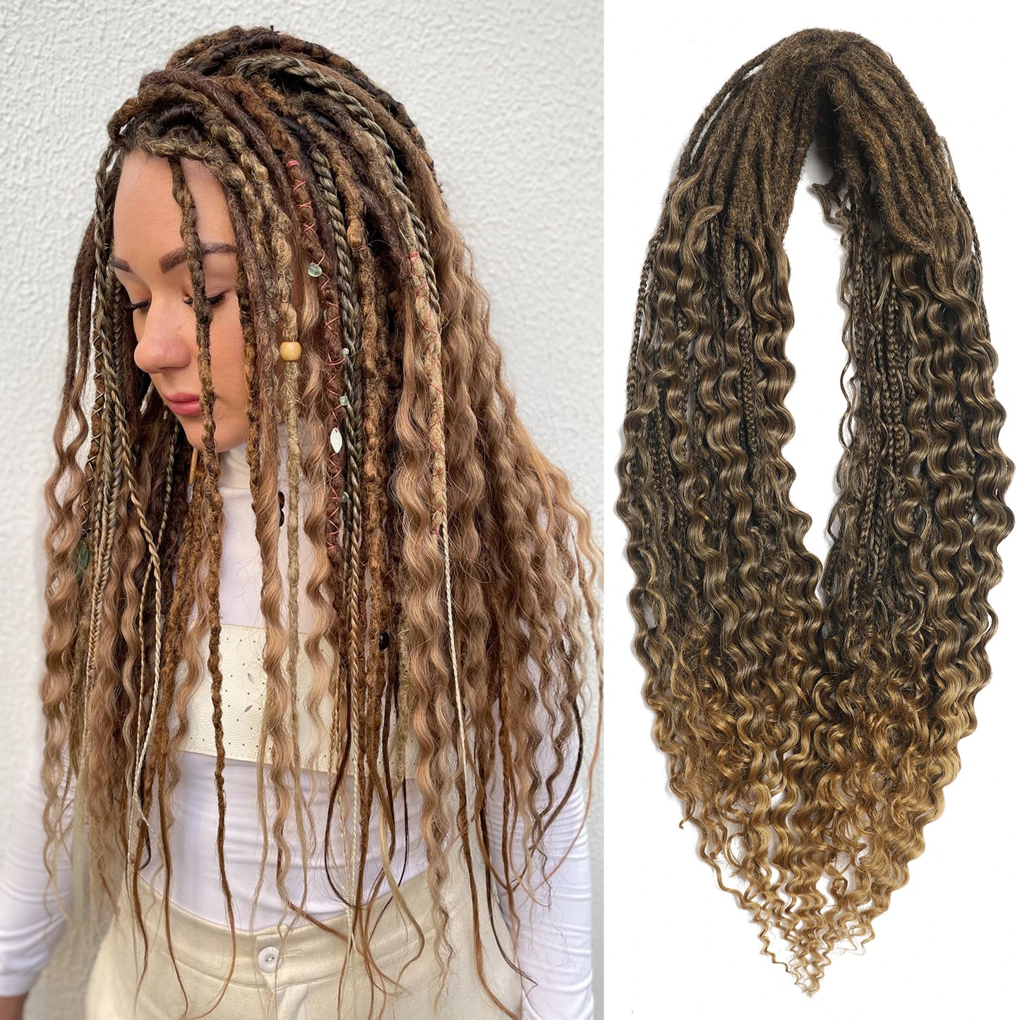Double Ended Synthetic Dreadlock Extensions Ombre Blonde Boho Crochet Hippie Dreads 10 Strands Handmade Bohemian Box Braids