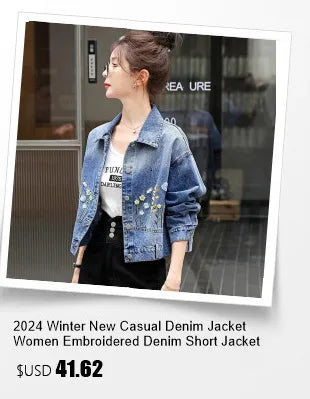 2024 Spring Women's Jacket Boho Denim Female Floral Appliques Embroidery Vintage Coat Long Sleeve Outerwear Jackets Coatee