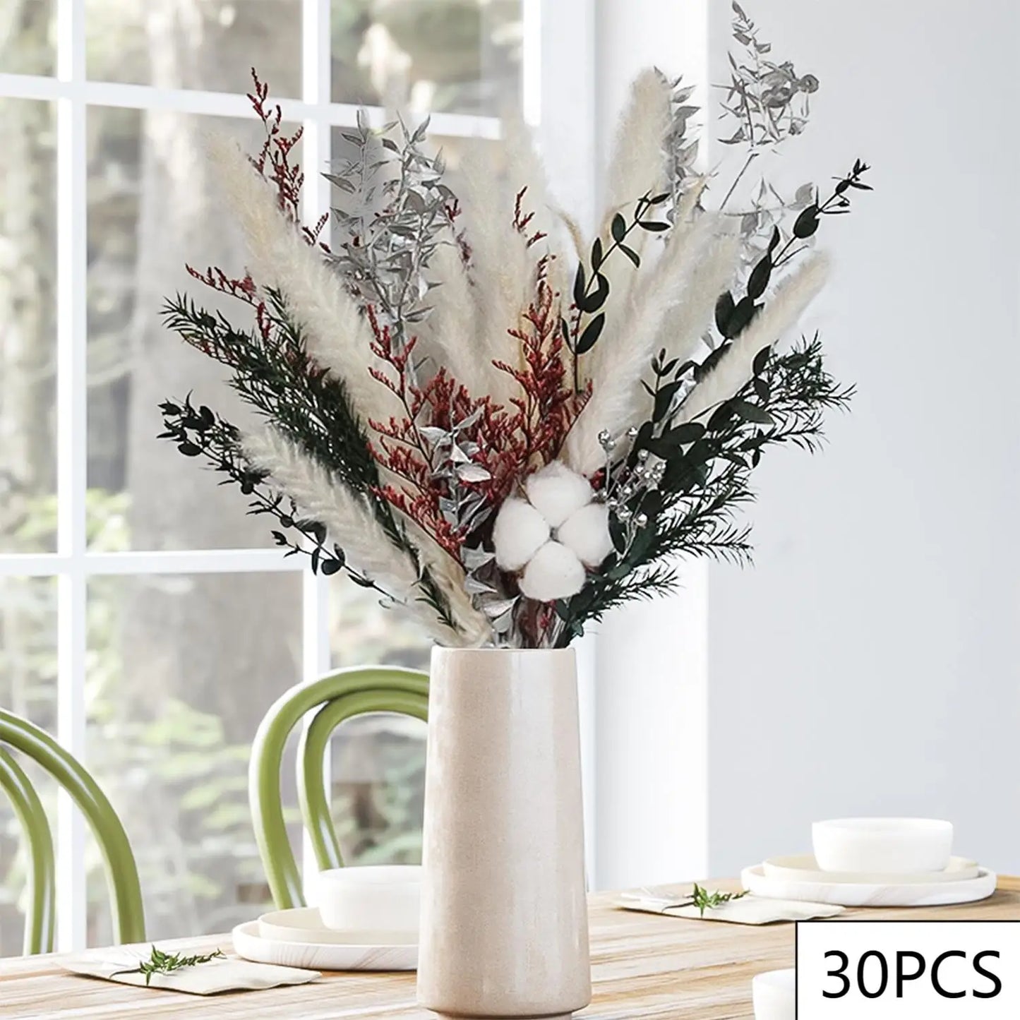 Natural Dried Pampas Grass Flowers Bouquet for Christmas Decoration Reed Eucalyptus Boho Home Decor DIY Making Craft Accessories